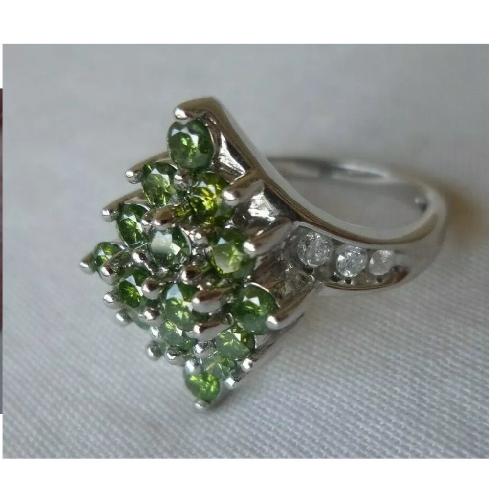 Solid White Gold Green Tourmaline White Topaz - Picture 3 of 6